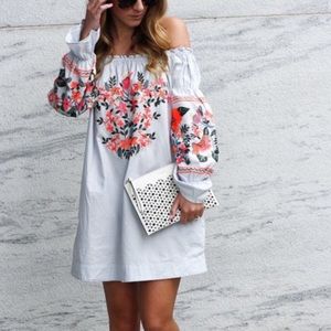 Free people embroidered blue mini dress